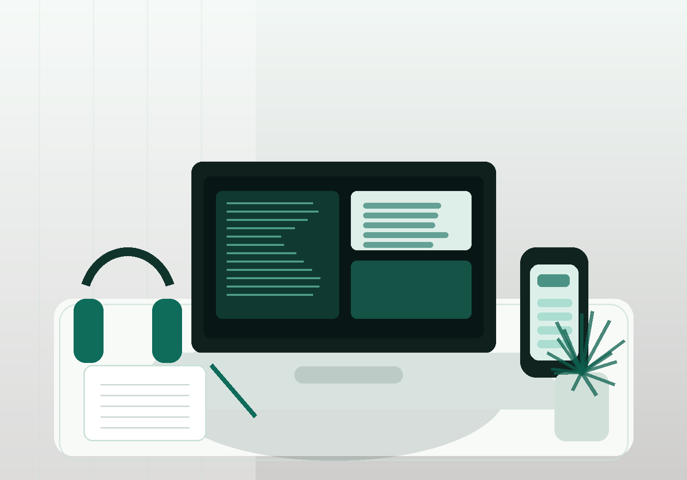 Illustrated AI-assisted mobile app development workspace